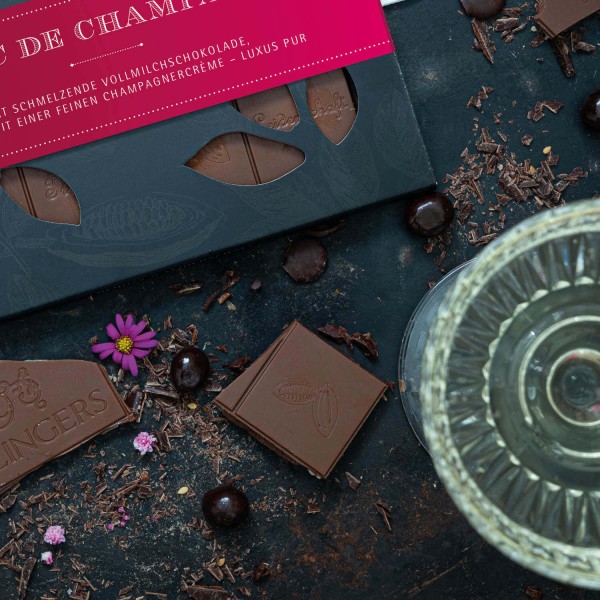 Vollmilch-Schokolade mit Marc de Champagne hand-geschöpft (90g) - Marc de Champagne (Tafel-Karton)