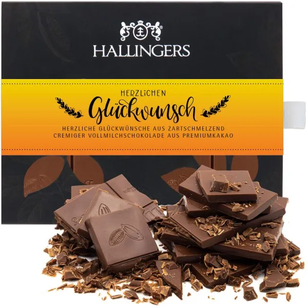 Vollmilch Edel-Schokolade zartschmelzend ganz pur, handmade (90g) - Herzlichen Glückwunsch (Tafel-Karton)