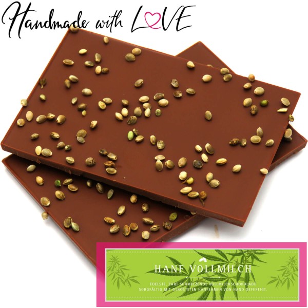 Vollmilch-Schokolade mit Hanf, zart schmelzend hand-geschöpft (90g) - Hanf Vollmilch (Tafel-Karton)