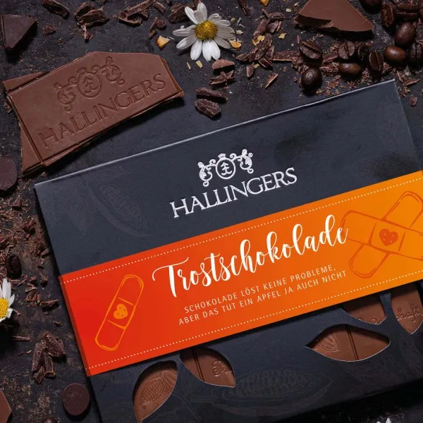 Trostschokolade (Tafel-Karton) - Vollmilch Edel-Schokolade mit Kokosnuss, handmade (90g)