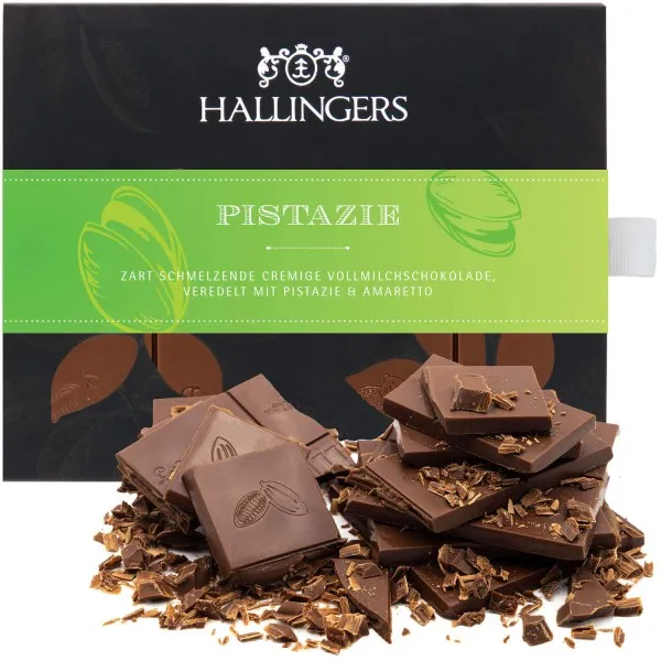 Pistazie (Tafel-Karton) - Vollmilch Edel-Schokolade mit Pistazie & Amaretto, handmade (90g)