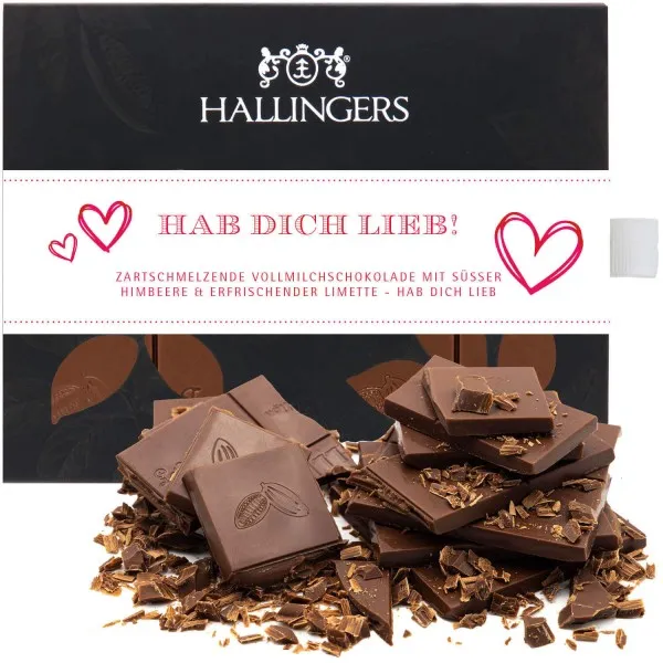 Vollmilch-Schokolade mit Sesam-Krokant hand-geschöpft (90g) - Hab Dich lieb (Tafel-Karton)