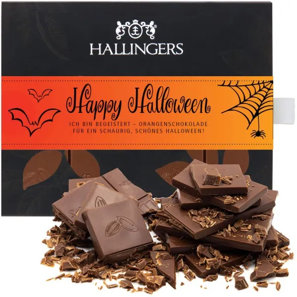 Happy Halloween (Tafel-Karton) - Vollmilch Edel-Schokolade mit Orange, handmade (90g)