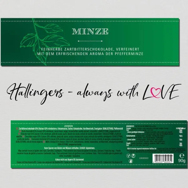 Minze (Tafel-Karton) - Vegane Schokolade Zartbitter-Edelkakao mit Minze, handmade (90g)