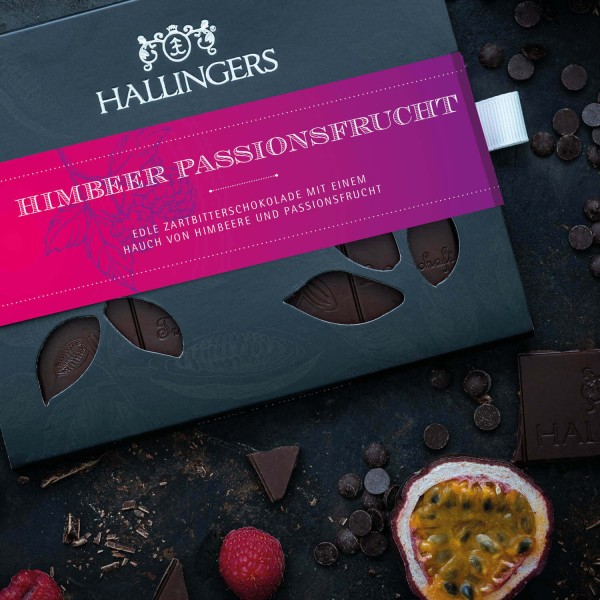 Zartbitter-Schokolade mit Himbeere & Maracuja hand-geschöpft (90g) - Himbeer-Passionsfrucht (Tafel-Karton)