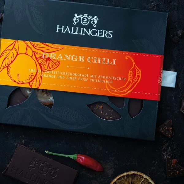 Orange-Chili (Tafel-Karton) - Vegane Schokolade Zartbitter-Edelkakao Orange & Chili, handmade (90g)