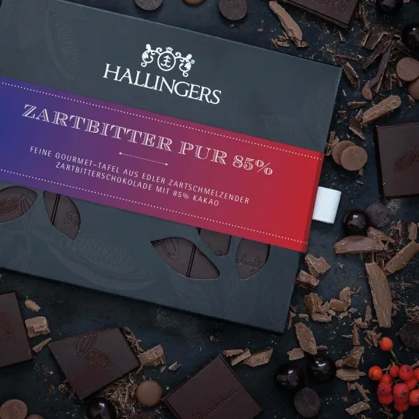 Zartbitter Pur 85% (Tafel-Karton) - Vegane Schokolade Zartbitter-Edelkakao 85% pur zartschmelzend - handmade (90g)