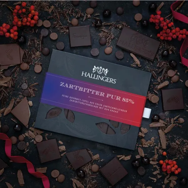 Zartbitter Pur 85% (Tafel-Karton) - Vegane Schokolade Zartbitter-Edelkakao 85% pur zartschmelzend - handmade (90g)