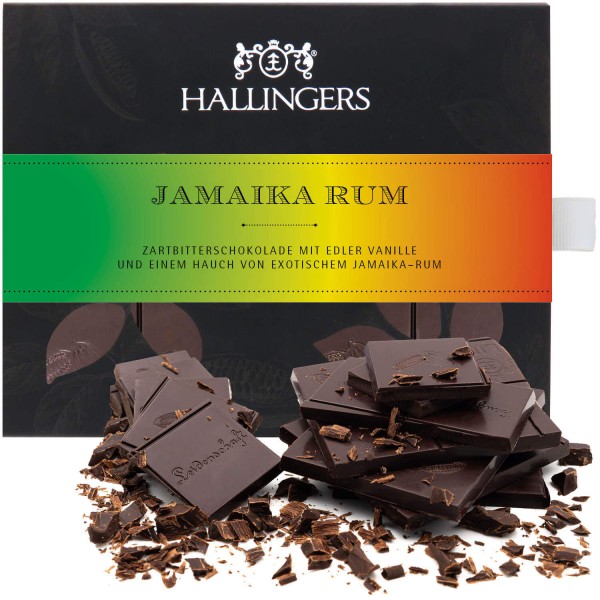 Zartbitter-Schokolade mit Vanille & Rum hand-geschöpft (90g) - Jamaika Rum (Tafel-Karton)