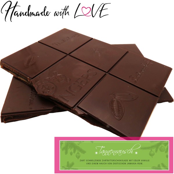 Zartbitter-Schokolade mit Vanille & Rum hand-geschöpft (90g) - Tannenrausch (Tafel-Karton)