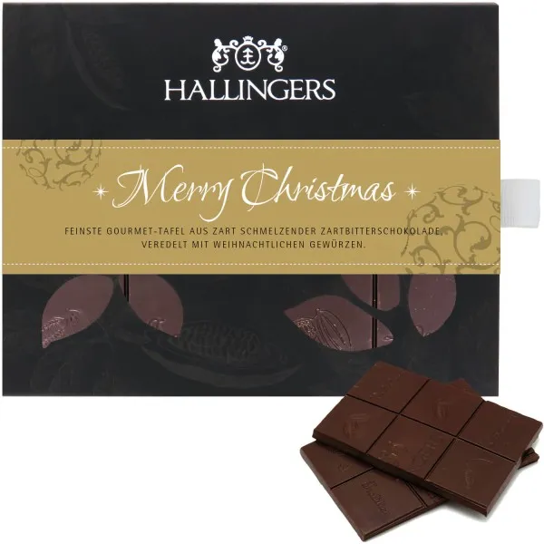 Vegane Schokolade Zartbitter-Edelkakao Weihnachts-Gewürze, handmade (90g) - Merry Christmas (Tafel-Karton)