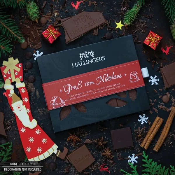 Gruß vom Nikolaus (Tafel-Karton) - Vollmilch Edel-Schokolade mit Weihnachts-Gewürzen, handmade (90g)