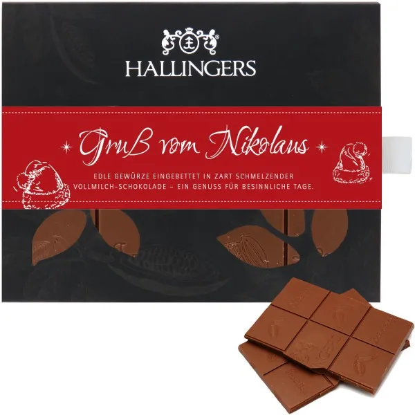 Gruß vom Nikolaus (Tafel-Karton) - Vollmilch Edel-Schokolade mit Weihnachts-Gewürzen, handmade (90g)
