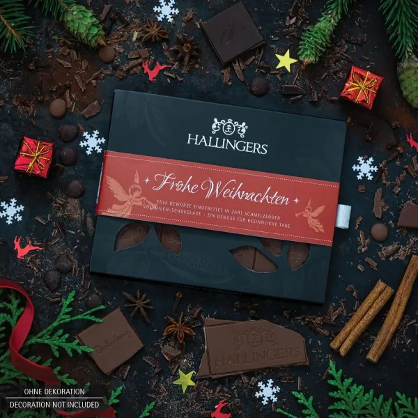 Frohe Weihnachten (Tafel-Karton) - Vollmilch Edel-Schokolade mit Weihnachts-Gewürzen, handmade (90g)