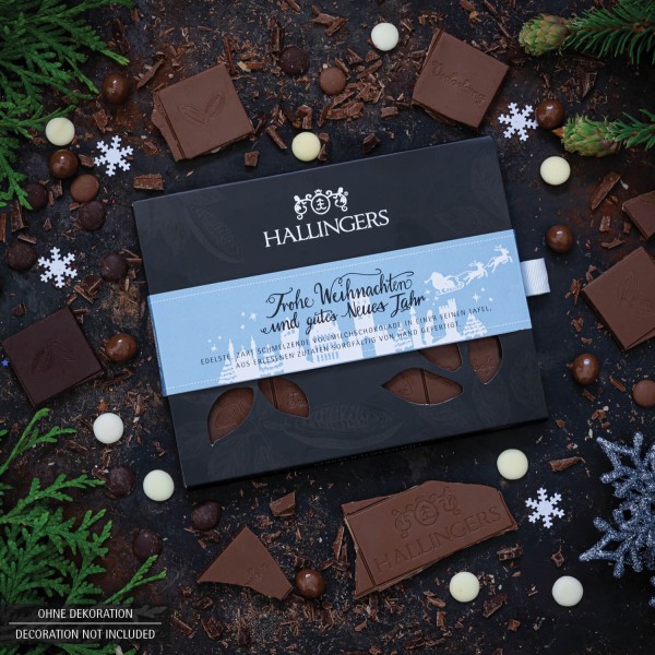 Vollmilch-Schokolade, zart schmelzend hand-geschöpft (90g) - Frohe Weihnachten und ein gutes Neues Jahr (Tafel-Karton)