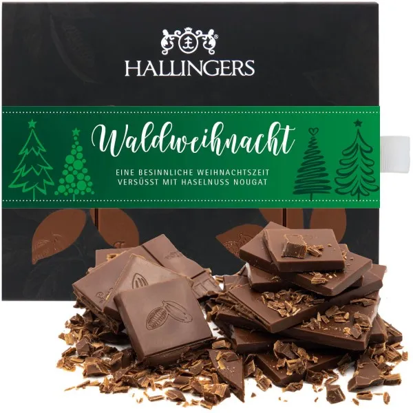 Waldweihnacht (Tafel-Karton) - Vollmilch Edel-Schokolade mit Haselnuss-Nougat, handmade (90g)