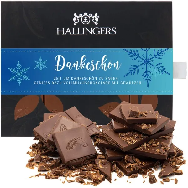Dankeschön (Tafel-Karton) - Vollmilch Edel-Schokolade mit Weihnachts-Gewürzen, handmade (90g)