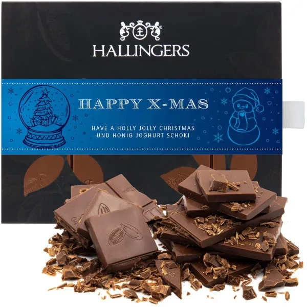 Happy X Mas (Tafel-Karton) - Vollmilch Edel-Schokolade mit Honig & Joghurt, handmade (90g)