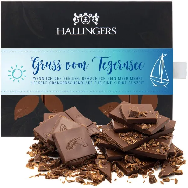 Grüße vom Tegernsee (Tafel-Karton) - Vollmilch Edel-Schokolade mit Orange, handmade (90g)