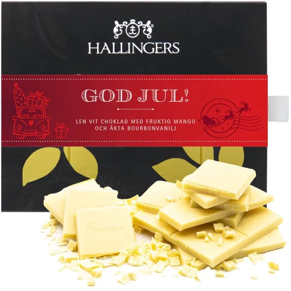 God Jul, red - Svenska (Tafel-Karton) - Schwedische Edition weiße Edel-Schokolade mit Mango & Vanille - handmade, alkoholfrei (90g)