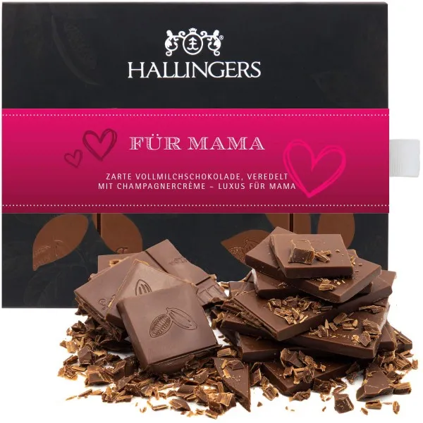 Für Mama (Tafel-Karton) - Muttertagsgeschenk Vollmilch Edel-Schokolade mit Marc de Champagne, handmade für Mama Mutter Oma (90g)