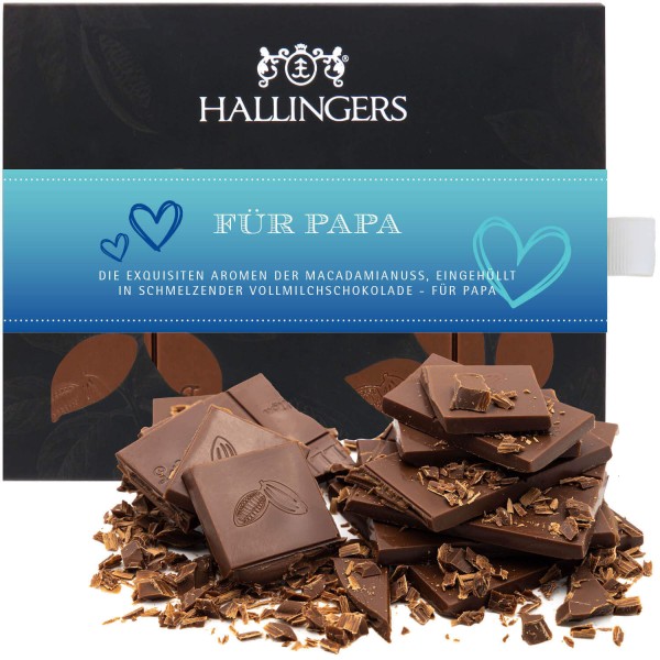 Vollmilch-Schokolade mit Macadamia-Nougat hand-geschöpft (90g) - Für den besten Papa der Welt (Tafel-Karton)