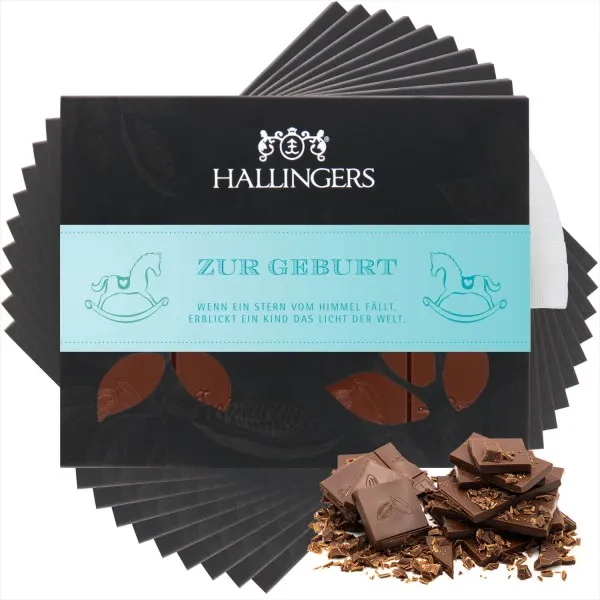 10x Zur Geburt (Tafel-Karton) - Vollmilch Edel-Schokolade mit Honig & Joghurt, handmade (900g)