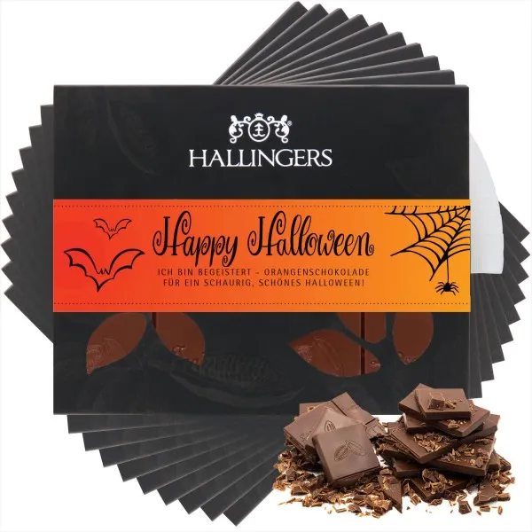 10x Happy Halloween (Tafel-Karton) - Vollmilch Edel-Schokolade mit Orange, handmade (900g)