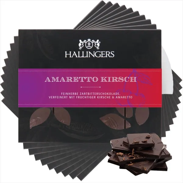 10x Amaretto-Kirsch (Tafel-Karton) - Vegane Schokolade Zartbitter-Edelkakao Amaretto & Kirsch, handmade (900g)