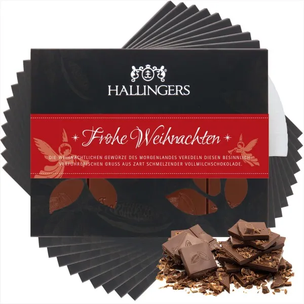Vollmilch Edel-Schokolade mit Weihnachts-Gewürzen, handmade (900g) - 10x Frohe Weihnachten (Tafel-Karton)