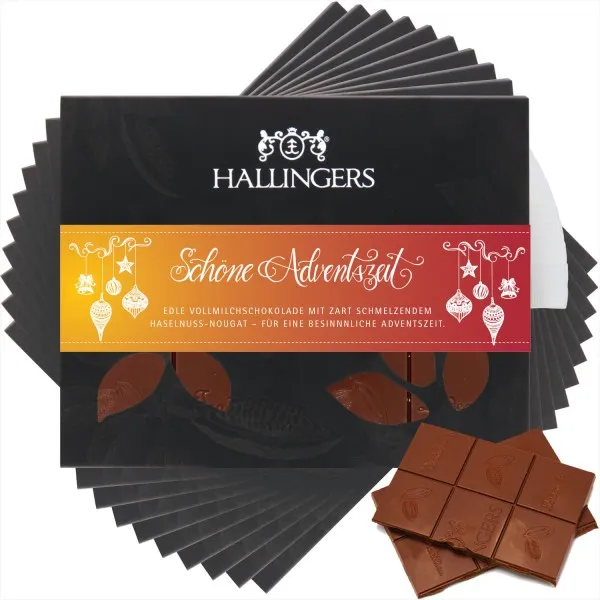 10x Schöne Adventszeit (Tafel-Karton) - Vollmilch Edel-Schokolade mit Haselnuss-Nougat, handmade (900g)