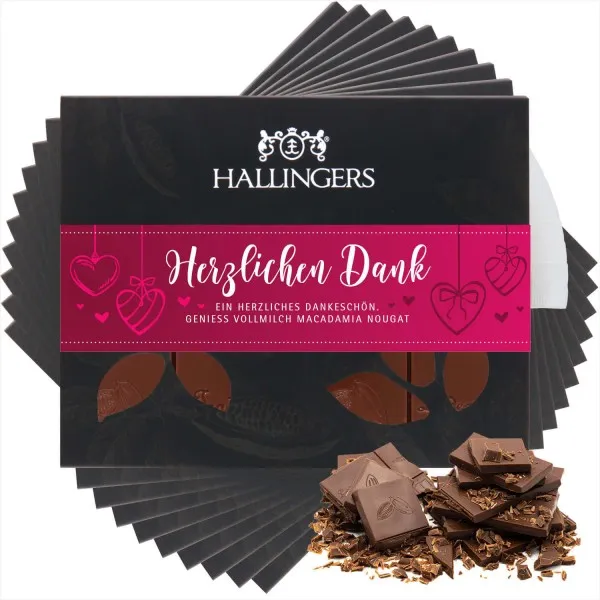 10x Herzlichen Dank (Tafel-Karton) - Vollmilch Edel-Schokolade mit Macadamia-Nougat, handmade (900g)
