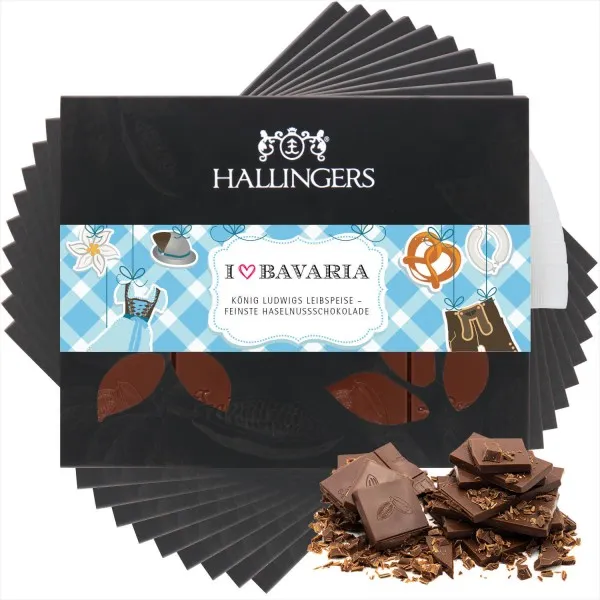 10x I love Bavaria (Tafel-Karton) - Vollmilch Edel-Schokolade mit Haselnuss-Nougat, handmade (900g)