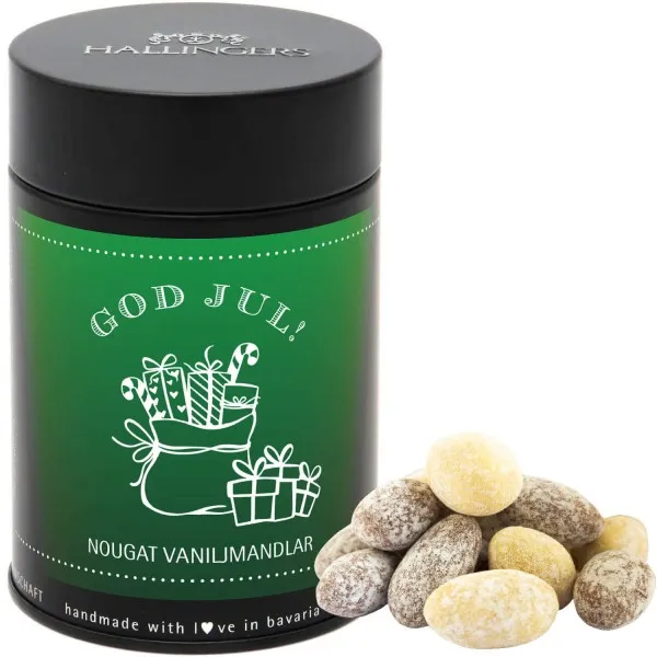 God Jul, green - Svenska (Premiumdose) - Schwedische Edition Nougat-schokolierte Vanille-Mandeln handgemacht (150g)