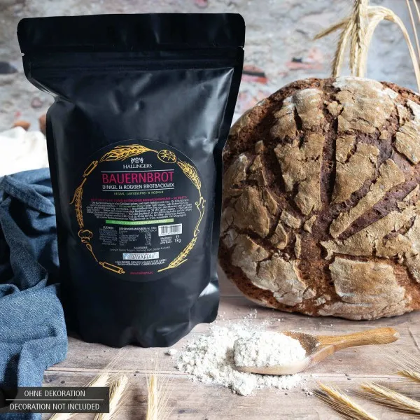 Bauernbrot - Dinkel & Roggen Brotbackmix (Aromabeutel) - Natürliche Brotbackmischung (1000g)