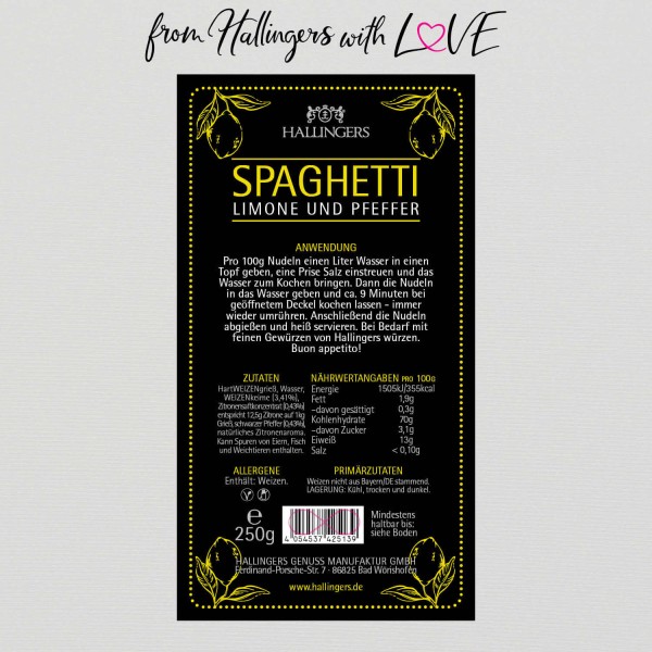 Pasta aus Hartweizengries, natürlich eingefärbt (1750g) - 7x Spaghetti - Ztirone / Pfeffer (Aromabeutel)