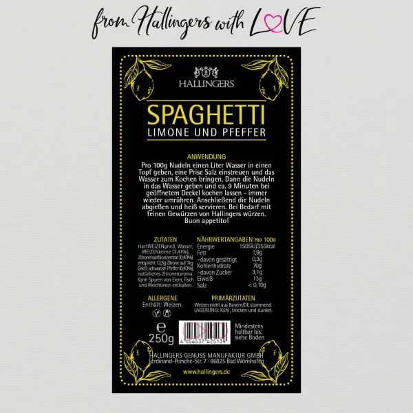 Spaghetti - Zitrone / Pfeffer (Aromabeutel) - Pasta aus Hartweizengries, natürlich eingefärbt (250g)