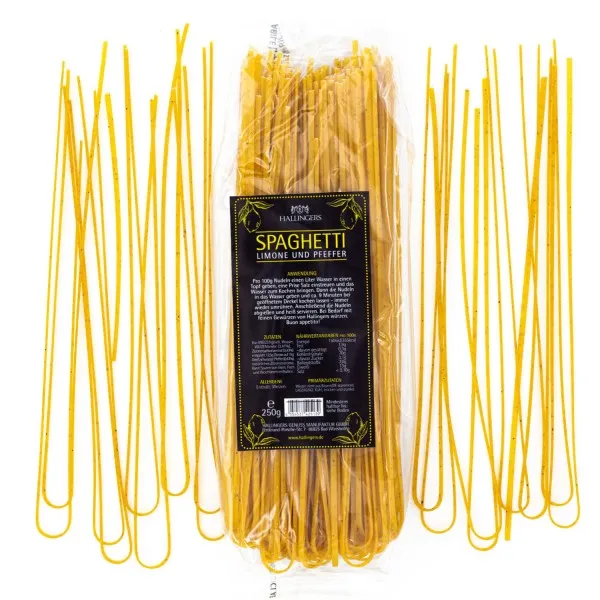 Spaghetti - Zitrone / Pfeffer (Aromabeutel) - Pasta aus Hartweizengries, natürlich eingefärbt (250g)