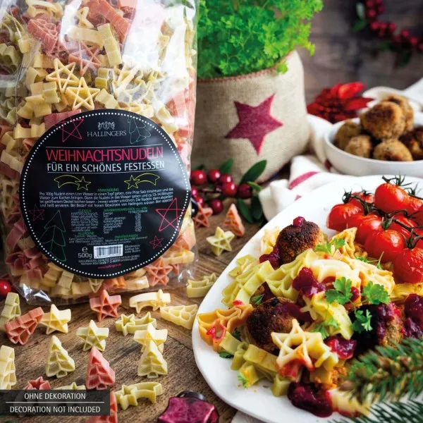 7x Bunte Weihnachtsnudeln (Aromabeutel) - Pasta aus Hartweizengries, natürlich eingefärbt (3500g)