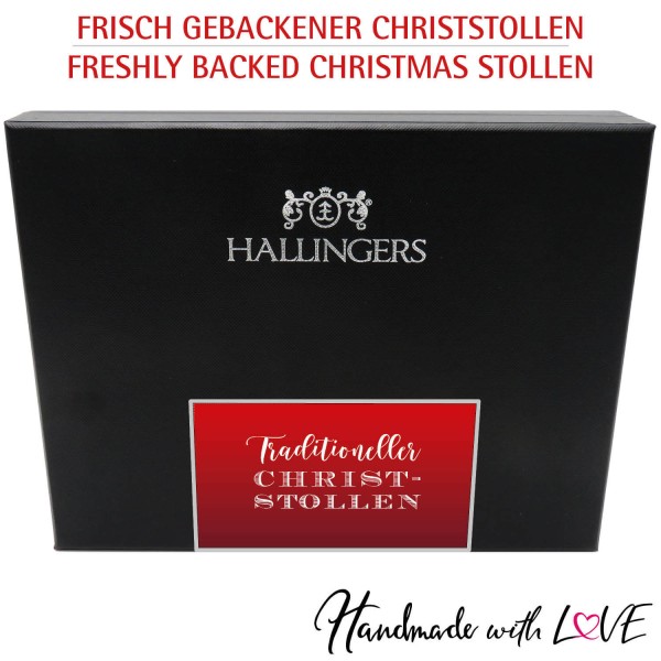 Traditionell gebackener Christstollen in edler Box (500g) - Traditioneller Christstollen (Design-Karton)
