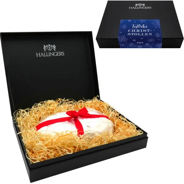 Festlicher Christstollen Blue (Design-Karton) - Traditionell gebackener Christstollen in edler Box (500g)