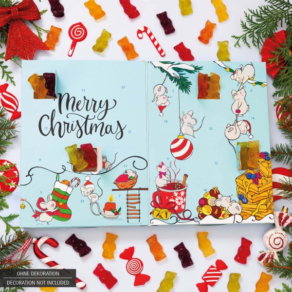 24 Gummibärchen-Adventskalender mit Fruchtsaftbärchen (500g) - Weihnachtsmäuse (Buch-Karton)
