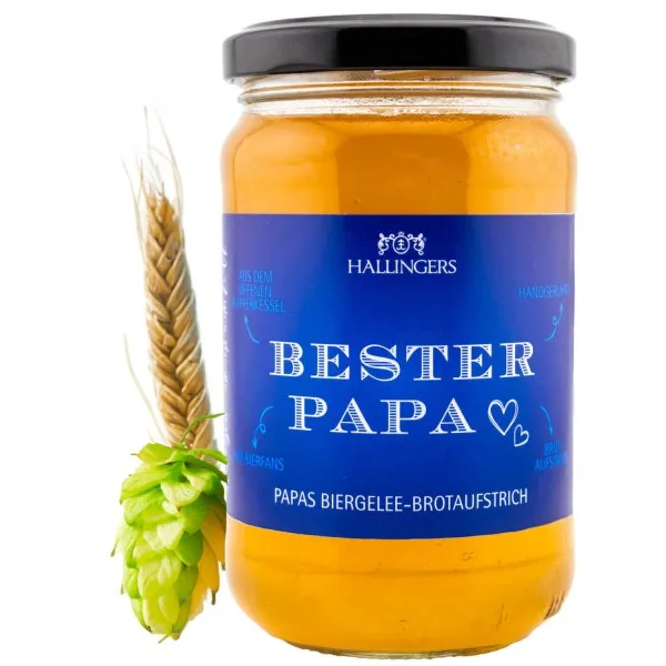 Brotaufstrich Biergelee Bester Papa (Genussglas) - Vatertagsgeschenk & zum Muttertag Handgerührter Brotaufstrich fürs Vatertags Frühstück (330g)