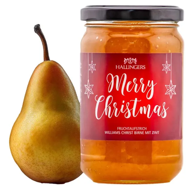 Merry Christmas (Genussglas) - Weihnachtliche Williams Christbirne als Geschenk zu Weihnachten - Fruchtaufstrich (330g)