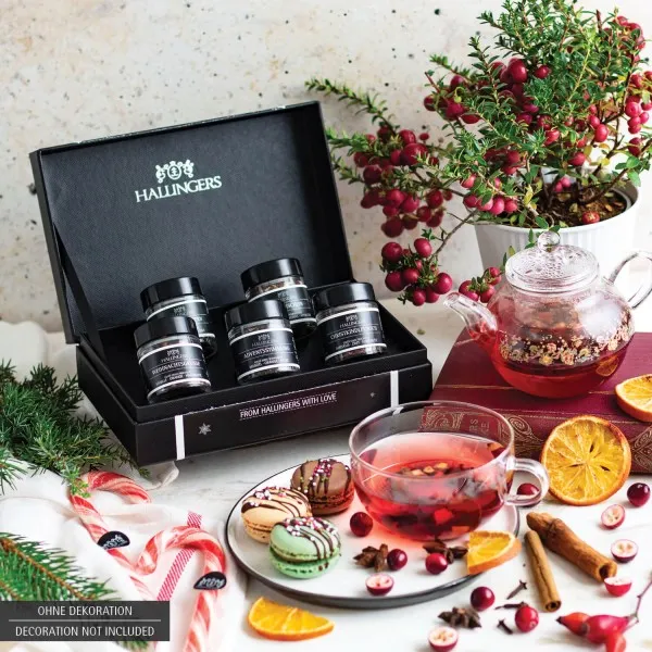 Frohe Weihnachten WHITE (Set) - 5 Sorten Tee Geschenkset mit Box vegan, zu Weihnachten in Schraubgläsern (55g)