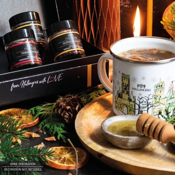 Frohe Weihnachten ORANGE (Set) - 5 Sorten Tee Geschenkset mit Box vegan, zu Weihnachten in Schraubgläsern (50g)