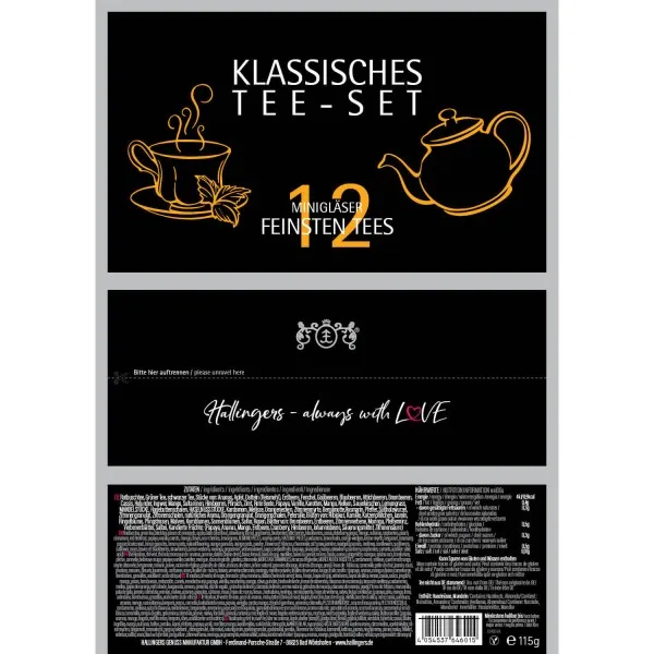 Klassisches Tee-Set (Set) - 12 Sorten Tee Geschenkset mit Organizer, vegan & glutenfrei in Schraubgläsern (115g)