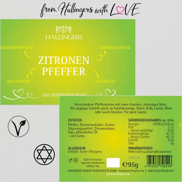 Spritziger Zitronen-Pfeffer (Aromadose) - Premium Pfeffer für Gemüse, Marinade & Salatdressing (95g)