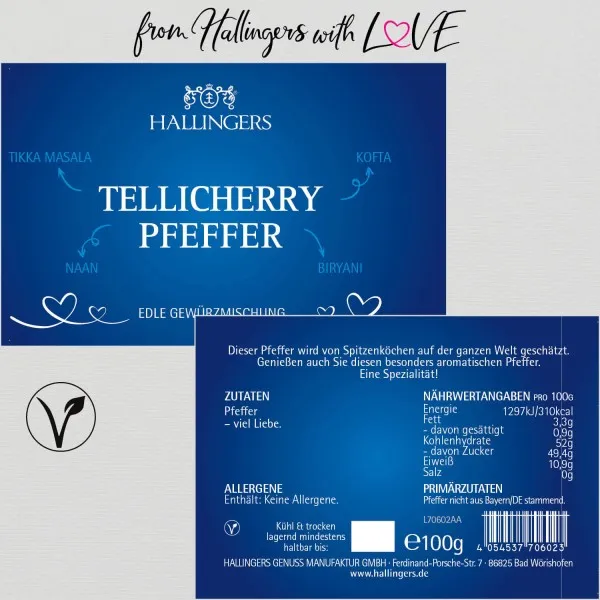 Indischer Tellichery-Pfeffer (Aromadose) - Premium Pfeffer für Lebkuchen, Salate & Fleisch (100g)