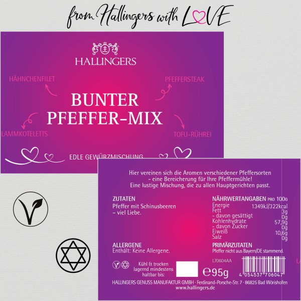Premium Pfeffer für Pfeffermühle, Fleisch & Fisch (95g) - Bunter Pfeffer-Mix (Aromadose)